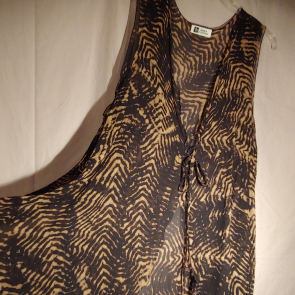 Sheer Black Tan Shibori Dyed Silk Vest